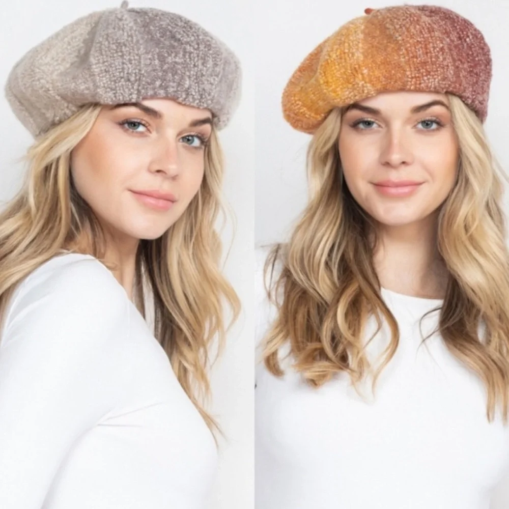 Rust Orange Fall French Beret Stylish Knit Hat for Autumn Fashion